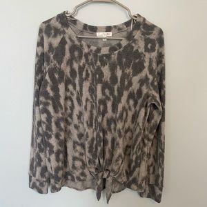 Tie front plush knit sweater